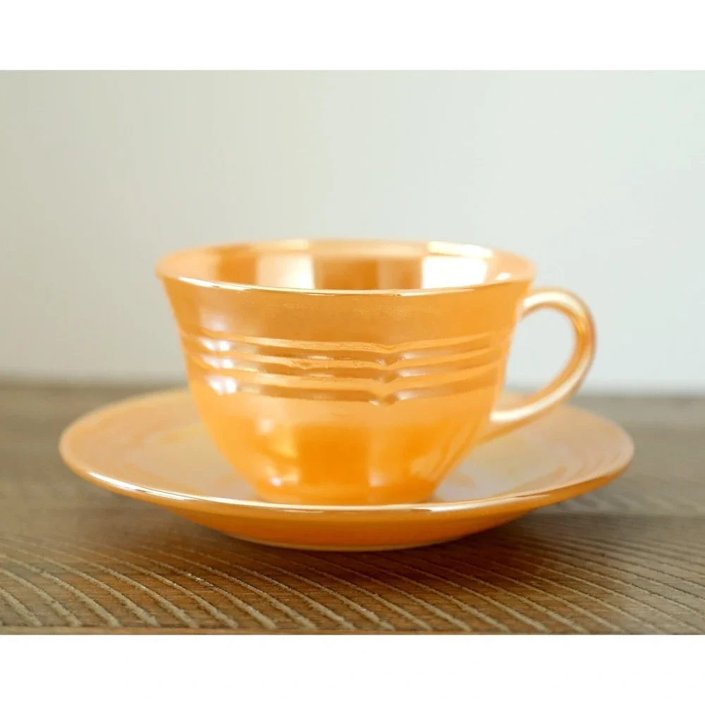 VINTAGE Fire King Peach Luster Ware Cup and Saucer